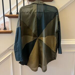 FREE PEOPLE Rainbow Rays pinwheel patchwork  Semi Sheer Button Down